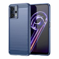 OnePlus Nord CE 2 Lite Hoesje, MobyDefend TPU Gelcase, Geborsteld Metaal + Carbonlook, Blauw