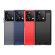 Xiaomi Redmi Note 13 5G Hoesje, MobyDefend TPU Gelcase, Geborsteld Metaal + Carbonlook, Zwart
