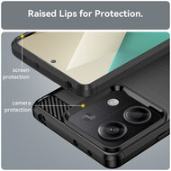 Xiaomi Redmi Note 13 5G Hoesje - MobyDefend TPU Backcover - Geborstelde Metaal &amp; Carbon-Look - Zwart