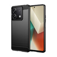 Xiaomi Redmi Note 13 5G Hoesje, MobyDefend TPU Gelcase, Geborsteld Metaal + Carbonlook, Zwart