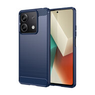 Xiaomi Redmi Note 13 5G Hoesje, MobyDefend TPU Gelcase, Geborsteld Metaal + Carbonlook, Blauw