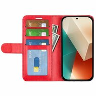 Xiaomi Redmi Note 13 5G Hoesje, MobyDefend Wallet Book Case (Sluiting Achterkant), Rood