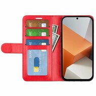Xiaomi Redmi Note 13 Pro Plus Hoesje, MobyDefend Wallet Book Case (Sluiting Achterkant), Rood