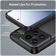 Xiaomi 14 Hoesje - MobyDefend TPU Backcover - Geborstelde Metaal &amp; Carbon-Look - Zwart