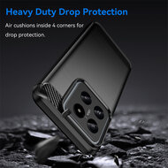 Xiaomi 14 Hoesje - MobyDefend TPU Backcover - Geborstelde Metaal &amp; Carbon-Look - Zwart