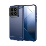 Xiaomi 14 Hoesje - MobyDefend TPU Backcover - Geborstelde Metaal &amp; Carbon-Look - Blauw