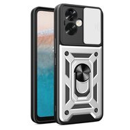 Oppo A79 / OnePlus Nord N30 SE Hoesje, MobyDefend Pantsercase Met Draaibare Ring, Zilvergrijs