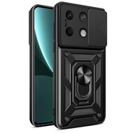 Xiaomi Redmi Note 13 5G Hoesje, MobyDefend Pantsercase Met Draaibare Ring, Zwart