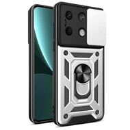 Xiaomi Redmi Note 13 5G Hoesje, MobyDefend Pantsercase Met Draaibare Ring, Zilvergrijs