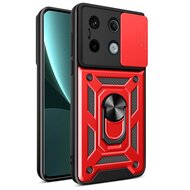 Xiaomi Redmi Note 13 Pro 5G Hoesje, MobyDefend Pantsercase Met Draaibare Ring, Rood