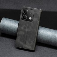 Xiaomi Redmi Note 13 4G Hoesje, MobyDefend Wallet Book Case Met Koord, Zwart