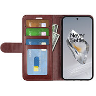 OnePlus 12 Hoesje, MobyDefend Wallet Book Case (Sluiting Achterkant), Bruin