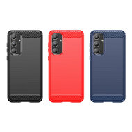 Samsung Galaxy A55 Hoesje, MobyDefend TPU Gelcase, Geborsteld Metaal + Carbonlook, Zwart