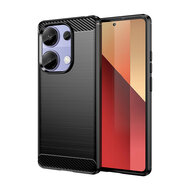 Xiaomi Redmi Note 13 Pro 4G Hoesje, MobyDefend TPU Gelcase, Geborsteld Metaal + Carbonlook, Zwart