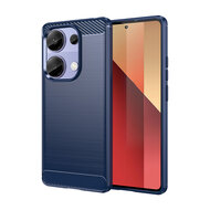 Xiaomi Redmi Note 13 Pro 4G Hoesje, MobyDefend TPU Gelcase, Geborsteld Metaal + Carbonlook, Blauw