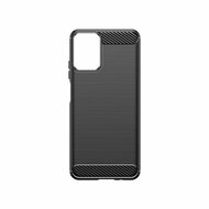 Motorola Moto G34 Hoesje, MobyDefend TPU Gelcase, Geborsteld Metaal + Carbonlook, Zwart