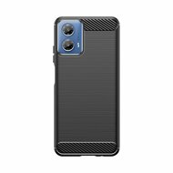 Motorola Moto G34 Hoesje, MobyDefend TPU Gelcase, Geborsteld Metaal + Carbonlook, Zwart