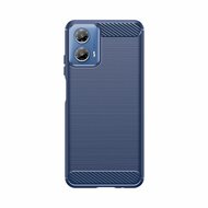 Motorola Moto G34 Hoesje - MobyDefend TPU Backcover - Geborstelde Metaal &amp; Carbon-Look - Blauw
