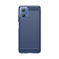 Motorola Moto G34 Hoesje, MobyDefend TPU Gelcase, Geborsteld Metaal + Carbonlook, Blauw