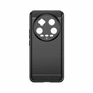 Xiaomi 14 Ultra Hoesje - MobyDefend TPU Backcover - Geborstelde Metaal &amp; Carbon-Look - Zwart