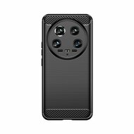 Xiaomi 14 Ultra Hoesje - MobyDefend TPU Backcover - Geborstelde Metaal &amp; Carbon-Look - Zwart