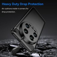 Xiaomi 14 Ultra Hoesje - MobyDefend TPU Backcover - Geborstelde Metaal &amp; Carbon-Look - Zwart