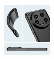 Xiaomi 14 Ultra Hoesje - MobyDefend TPU Backcover - Geborstelde Metaal &amp; Carbon-Look - Blauw
