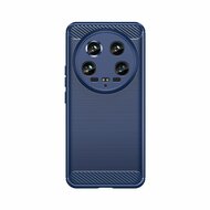 Xiaomi 14 Ultra Hoesje - MobyDefend TPU Backcover - Geborstelde Metaal &amp; Carbon-Look - Blauw