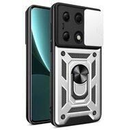 Xiaomi Redmi Note 13 Pro 4G Hoesje - MobyDefend Pantsercase Met Draaibare Ring - Zilvergrijs