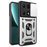 Xiaomi Redmi Note 13 Pro 4G Hoesje, MobyDefend Pantsercase Met Draaibare Ring, Zilvergrijs