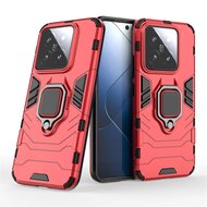 Xiaomi 14 Hoesje, MobyDefend Dubbelgelaagde Pantsercase Met Standaard, Rood