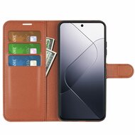 Xiaomi 14 Hoesje, MobyDefend Kunstleren Wallet Book Case (Sluiting Voorkant), Bruin