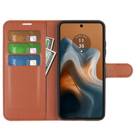 Motorola Moto G34 Hoesje, MobyDefend Kunstleren Wallet Book Case (Sluiting Voorkant), Bruin