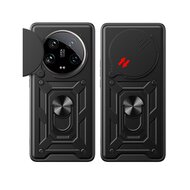 Xiaomi 14 Ultra Hoesje - MobyDefend Pantsercase Met Draaibare Ring - Rood