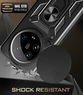 Xiaomi 14 Ultra Hoesje - MobyDefend Pantsercase Met Draaibare Ring - Zwart