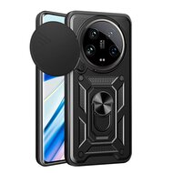 Xiaomi 14 Ultra Hoesje - MobyDefend Pantsercase Met Draaibare Ring - Zwart