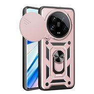 Xiaomi 14 Ultra Hoesje - MobyDefend Pantsercase Met Draaibare Ring - Ros&eacute;