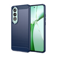 OnePlus Nord CE 4 Hoesje - MobyDefend TPU Backcover - Geborstelde Metaal &amp; Carbon-Look - Blauw