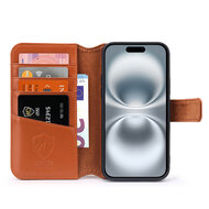 iPhone 16 Hoesje - Luxe MobyDefend Wallet Bookcase - Lichtbruin