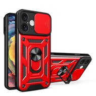 iPhone 16 Hoesje - MobyDefend Pantsercase Met Draaibare Ring - Rood