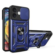 iPhone 16 Hoesje - MobyDefend Pantsercase Met Draaibare Ring - Blauw