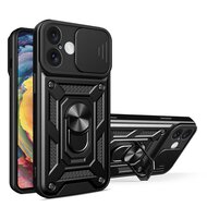 iPhone 16 Hoesje - MobyDefend Pantsercase Met Draaibare Ring - Zwart
