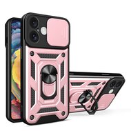 iPhone 16 Hoesje - MobyDefend Pantsercase Met Draaibare Ring - Ros&eacute;