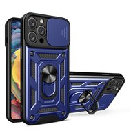 iPhone 16 Pro Max Hoesje - MobyDefend Pantsercase Met Draaibare Ring - Blauw