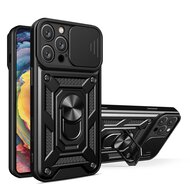 iPhone 16 Pro Max Hoesje - MobyDefend Pantsercase Met Draaibare Ring - Zwart