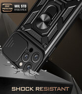 iPhone 16 Pro Max Hoesje - MobyDefend Pantsercase Met Draaibare Ring - Zilvergrijs
