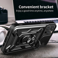 iPhone 16 Pro Max Hoesje - MobyDefend Pantsercase Met Draaibare Ring - Zilvergrijs