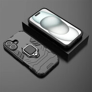 iPhone 16 Hoesje - MobyDefend Dubbelgelaagde Pantsercase Met Standaard - Zwart
