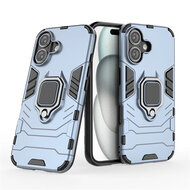 iPhone 16 Hoesje - MobyDefend Dubbelgelaagde Pantsercase Met Standaard - Blauw