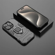 iPhone 16 Pro Hoesje - MobyDefend Dubbelgelaagde Pantsercase Met Standaard - Zwart